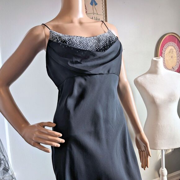 Vintage 90s Cache Prom Gown Beaded Black Cowl Siren Whimsygoth Formal Size 9 - Picture 10 of 14